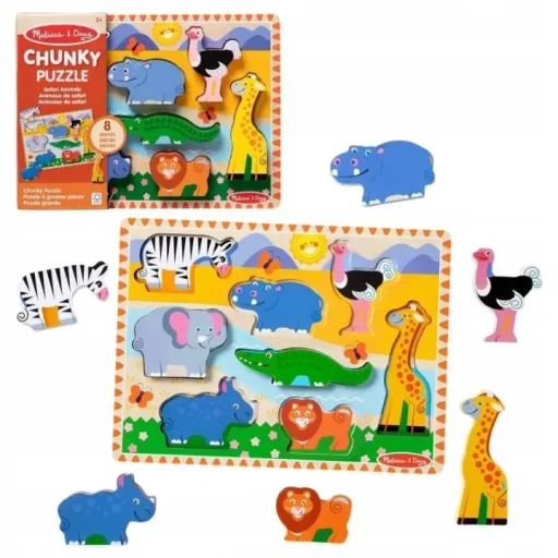 ميليسا آند دوغ تشكيلة ألغاز خشبية بقطع كبيرة وصينية Melissa & Doug Chunky Puzzle Assortment In Tray