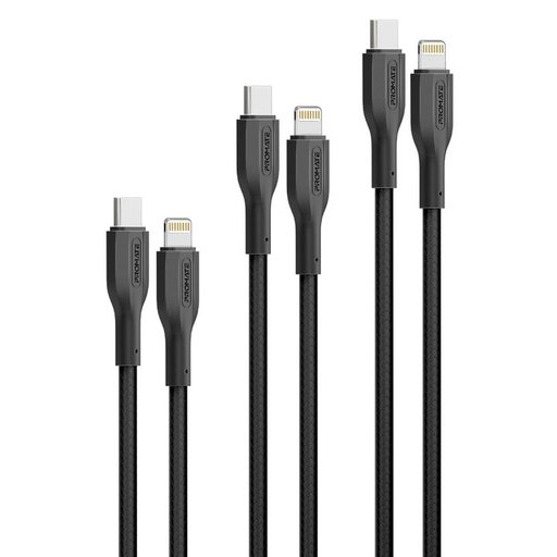 بروميت CableKit-Ci طقم 3 كيبلات USB-C إلى Lightning بقدرة 27W Promate CableKit-Ci 3-Pack 27W USB-C to Lightning Cable Kit