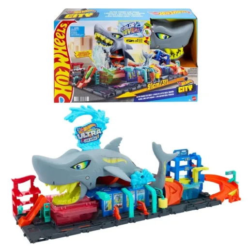 مجموعة لعب مدينة هوت ويلز "غسيل سيارات القرش" Hot Wheels City Shark Car Wash Playset