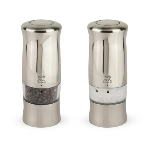 طقم هدايا مطاحن فلفل وملح "بيجو زيلي" (Peugeot Zeli) بطول 14 سم - كروم غير لامع (Brushed Chrome) Peugeot Zeli Pepper & Salt Mill Gift Set 14cm - Brushed Chrome