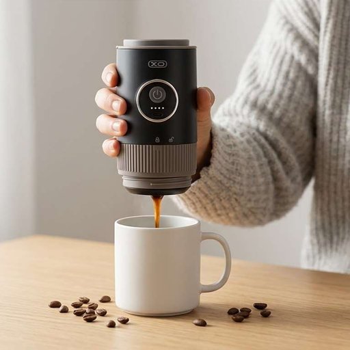 صانعة ومحضرة القهوة المحمولة الذكية 3 في 1 من XO مع مطحنة كهربائية وكوب حراري وشحن Type-C 3-in-1 Portable Coffee Maker with Electric Grinder, Stainless Steel Filter, Thermal Cup and Type-C Charging