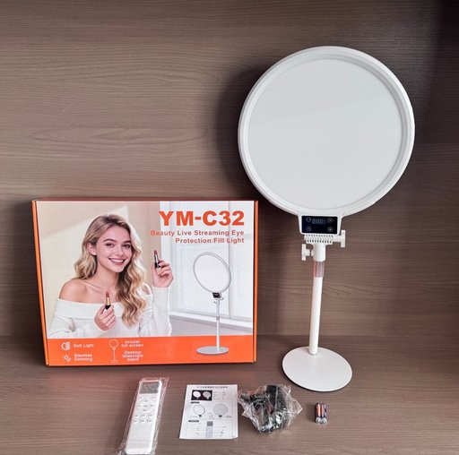 إضاءة جمال للبث المباشر YM-C32 بقوة 20W و144 حبة LED - تعتيم متدرج 3200-6500K وإضاءة جانبية مريحة للعين CRI 95+ YM-C32 Beauty Fill Light 20W