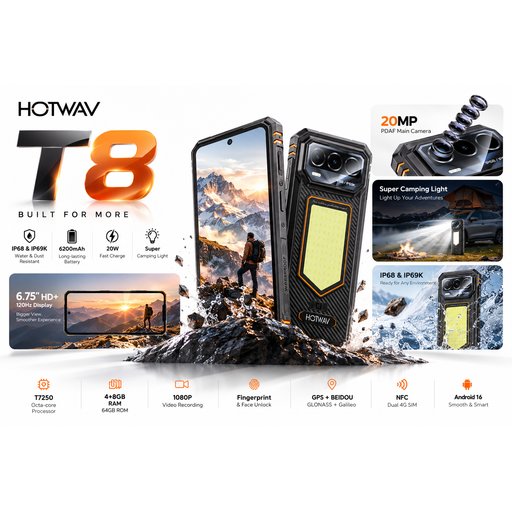 هوت ويف T8 بفلاش عملاق  مدرع ضد الصدمات والماء والغبار 128/(4+8 ) Hotwav Hotwav T8  128/(4+8)