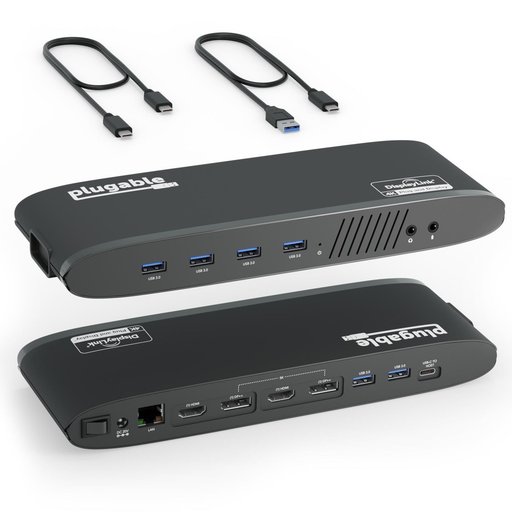 محطة توصيل PLUGABLE بمنفذي USB 3.0 وUSB-C، تدعم شاشتين بدقة 4K PLUGABLE USB 3.0 AND USB-C 4K DUAL MONITOR DOCKING STATION
