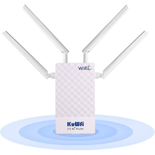 جهاز توجيه (راوتر) 4G من KuWFi، مخصص للاستخدام الخارجي، تصل سرعته إلى 150 ميجابت في الثانية، ويدعم بطاقات SIM. KuWFi 4G Router, Outdoor 4g Router up to 150 Mbps, 4G LTE Router Supports SIM Cards, 2.4GHz Mobile WLAN Router