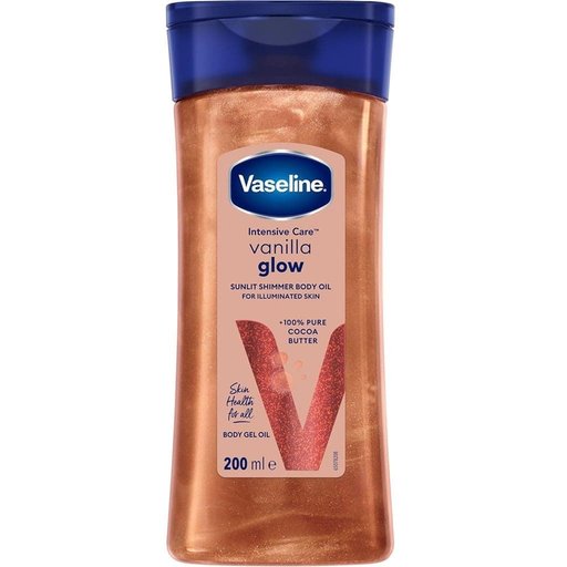 جل زيت الجسم فازلين فانليا جلو - لمعة ذهبية شمسية Vaseline Intensive Care Vanilla Glow - Sunlit Shimmer Body Oil