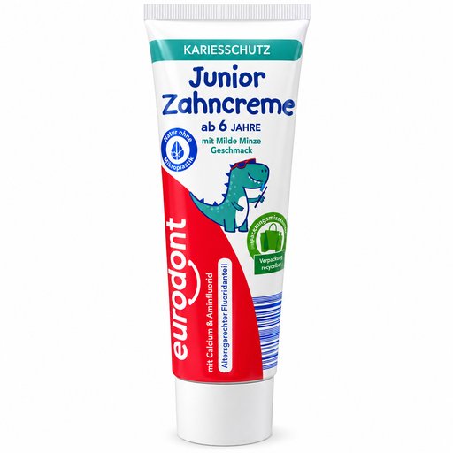 معجون أسنان يورودونت جونيور للأطفال من عمر 6 سنوات – بنكهة النعناع الخفيف للحماية م Eurodont Junior Zahncreme Karieschutz ab 6 Jahre – Mild Mint