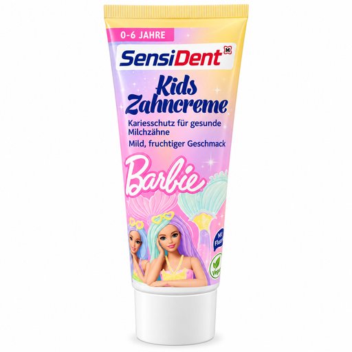 معجون أسنان سينسي دنت للأطفال باربي من عمر 0 إلى 6 سنوات – بنكهة الفواكه. SensiDent Kids Zahncreme Barbie 0–6 Jahre