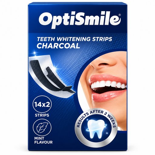 شرائط أوبتي سمايل لتبييض الأسنان بالفحم بنكهة النعناع – 28 شريط OptiSmile Teeth Whitening Strips Charcoal – Mint Flavour