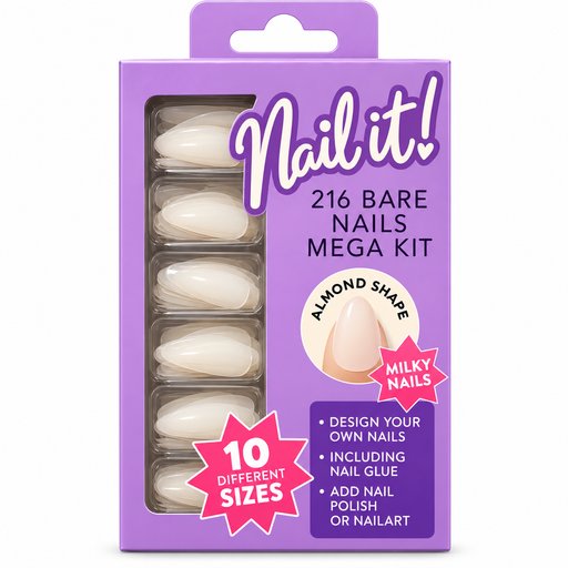مجموعة أظافر صناعية لاصقة من نيل إت – 216 ظفراً بشكل اللوزي ولون حليبي Almond Shape Milky Nail