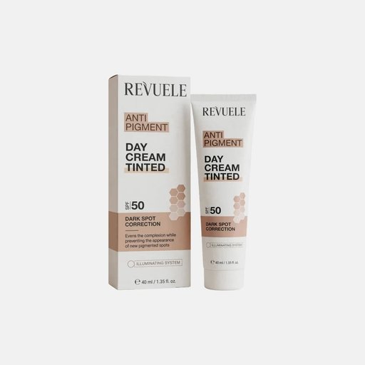 كريم نهاري مضاد للتصبغات من ريفيول بحماية SPF 50 لتصحيح البقع الداكنة وتوحيد لون البشرة Revuele Anti-Pigmentation Day Cream with SPF 50, designed to correct dark spots and even out skin tone