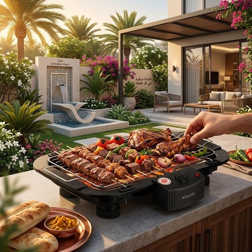 منقلة شواء كهربائية 2000 واط مع شبك كرومي قابل للفصل وثلاث مستويات ارتفاع 2000W Electric BBQ Grill with Removable Chrome-Plated Grill Rack and 3 Adjustable Height Levels