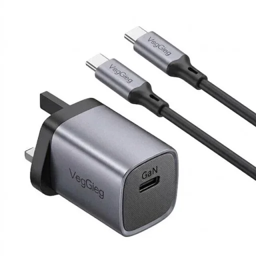 VegGieg V‑M121 2C1A GaN Fast Charger UK + USB‑C to C Cable VegGieg V‑M121 2C1A GaN Fast Charger UK + USB‑C to C Cable