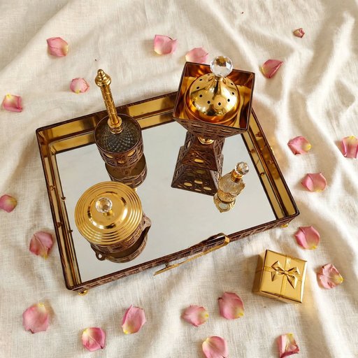ديكور مبخرة خشبي وزجاج 5قطع 5-piece incense burner decor set