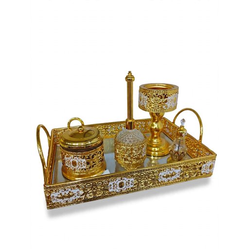 سيت مبخرة 4قطع ذهبي زجاج Gold incense burner set