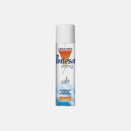 بخاخ مثبت شعر لاكا فورتي من إنتيسا يمنح ثبات قوي يدوم طويلاً Intesa Laca Forte hair spray provides a strong, long-lasting hold.