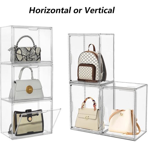 4 صندوق العرض والتخزين الأكريليك الشفاف plastic stackable storage and display box with a front-opening magnetic door