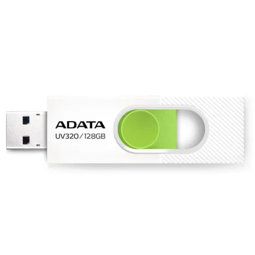 ADATA UV320 USB 3.2 Flash Drive Sliding Connector - 128GB – White/Green ADATA UV320 USB 3.2 Flash Drive Sliding Connector - 128GB – White/Green