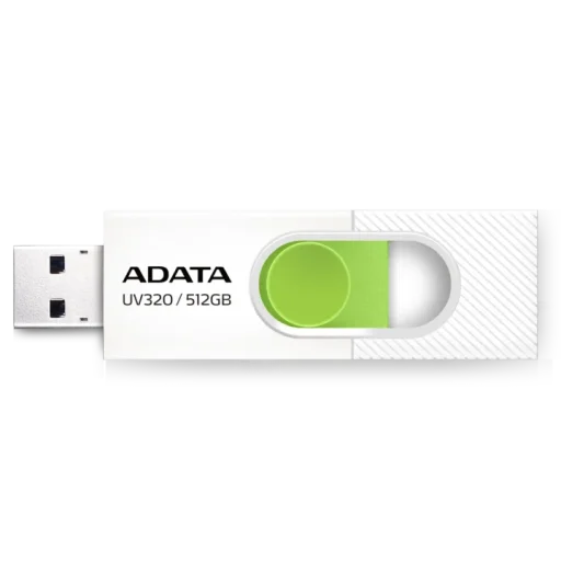 ADATA UV320 USB 3.2 Flash Drive Sliding Connector - 512GB – White/Green ADATA UV320 USB 3.2 Flash Drive Sliding Connector - 512GB – White/Green