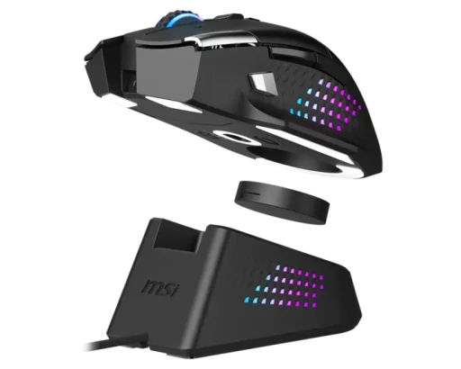 MSI VERSA PRO Wireless Gaming Mouse + Mouse Dock Pro — Tri-Mode Connectivity (2.4G / Bluetooth / USB), 26000 DPI Optical Sensor, 1000Hz Polling Rate, RGB Lighting, Rechargeable Dock, Ergonomic Design MSI VERSA PRO Wireless Gaming Mouse + Mouse Dock Pro — 