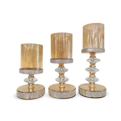 شمعدان زجاج ثلاثي ذهبي candle holder