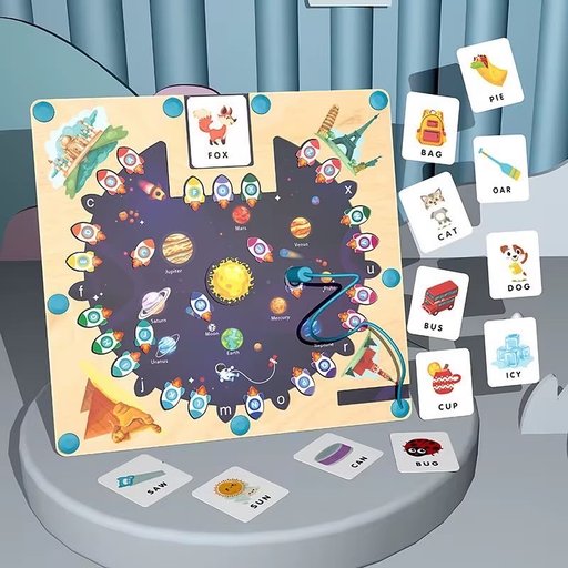 لوحة متاهة الفضاء والحروف المغناطيسية التعليمية مع بطاقات الكلمات للأطفال Space & Alphabet Magnetic Maze Learning Board with Word Cards for Kids