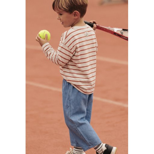 طقم بنطلون واسع بقصة فضفاضة موسمي - قرميدي مخطط Seasonal Wide-Cut Trousers Set - Terracotta Striped