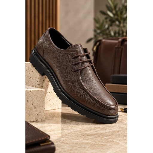 حذاء MUGGO WALTON رجالي كاجوال كلاسيكي جلد طبيعي برباط ونعل سميك - بني Muggo WALTON Men's Genuine Leather Lace-Up Casual Classic Shoes with Chunky Sole - Brown