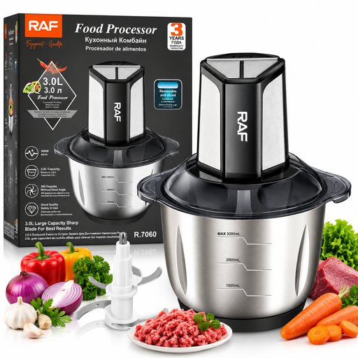 محضرة طعام ومفرمة كهربائية راف 3 لتر 300 واط R.7060 RAF Electric Food Processor 3L 300W R.7060