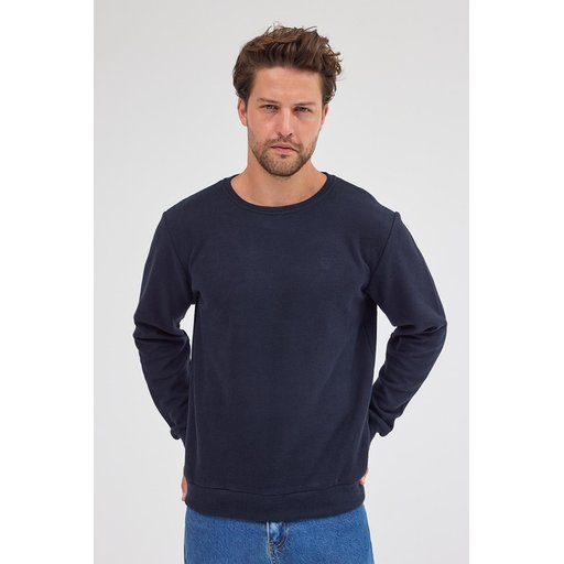 سويت شيرت رجالي كحلي بياقة دائرية بقصة عادية من القطن Men's Navy Standard Fit Cotton Basic Crew Neck Sweatshirt