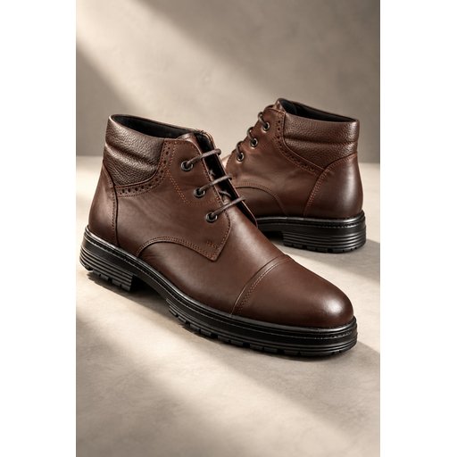 حذاء MUGGO ORVEN رجالي كلاسيك كاجوال برباط من الجلد الطبيعي - بني MUGGO ORVEN Men's Genuine Leather Lace-Up Classic Casual Boots - Brown