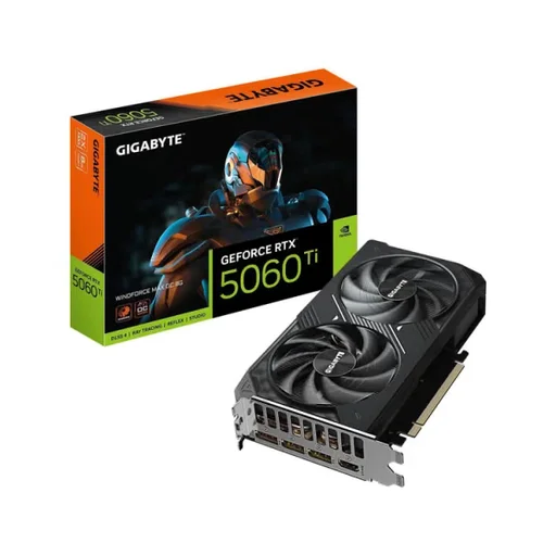 بطاقة شاشة جيجابايت جيفورس RTX 5060 Ti ويندفورس أو سي بسعة 8 جيجابايت GIGABYTE GeForce RTX 5060 Ti WINDFORCE OC 8G GDDR7 Graphics Card