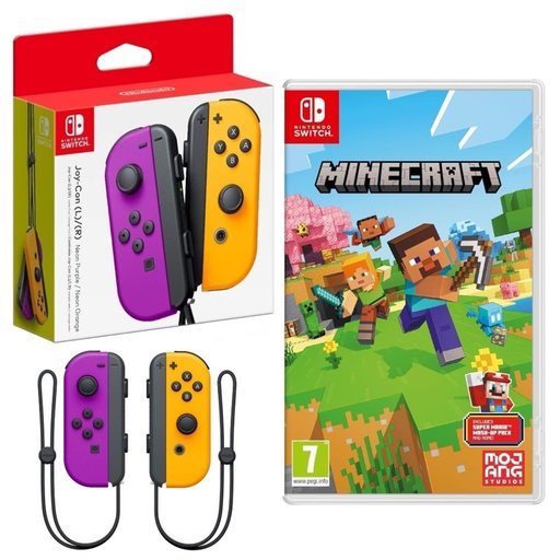 باندل نينتندو سويتش جوي كون نيون بنفسجي وبرتقالي مع لعبة ماينكرافت Nintendo Switch Joy-Con (Neon Purple / Neon Orange) & Minecraft Bundle