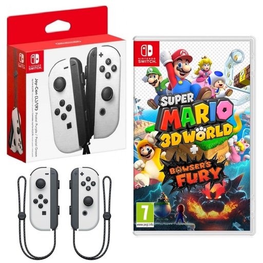 باندل نينتندو سويتش جوي كون أبيض مع لعبة سوبر ماريو 3D وورلد + باوزرز فيوري Nintendo Switch Joy-Con (White) & Super Mario 3D World + Bowser's Fury Bundle