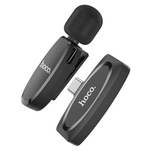 مايكروفون هوكو L15 لاسلكي مزدوج لتسجيل الصوت مع مستقبل Type-C وLightning HOCO L15 Dual-Mic Wireless Lavalier Microphone