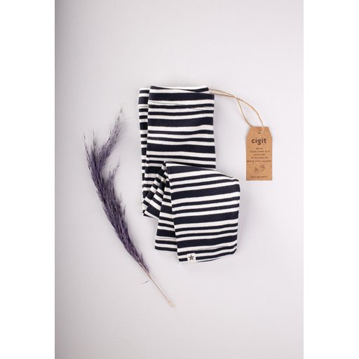 ليقنز مخطط مضلع للأطفال 1-10 سنوات - كحلي Kids' Striped Ribbed Leggings 1-10 Years - Navy Blue