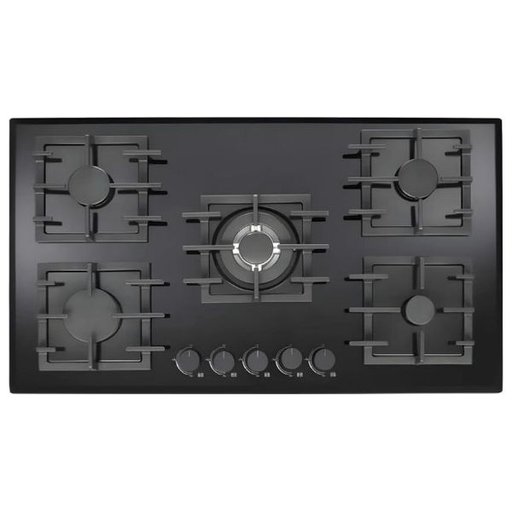 طباخ غاز بلت إن إمبليوم 5 شعلات زجاج أسود 90 سم Embleme  Built-in Gas Hob Black Glass