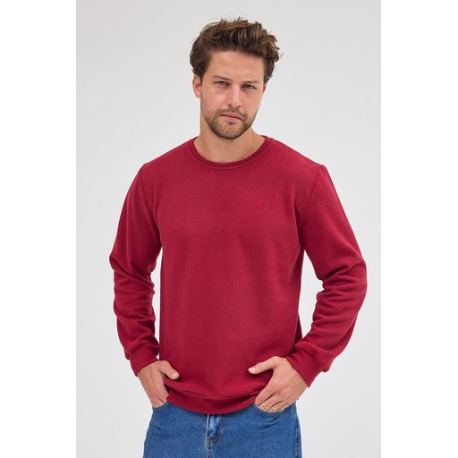 سويتشيرت رجالي أساسي بقصة عادية وياقة دائرية من القطن المخلوط - عنابي Men's Burgundy Standard Fit Cotton Blend Basic Crew Neck Sweatshirt