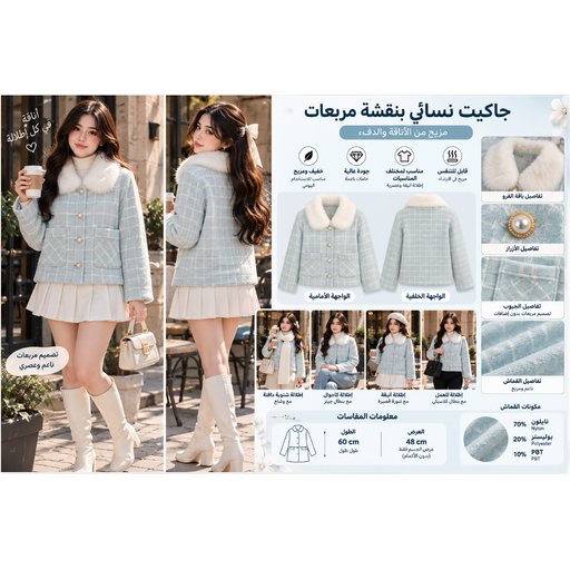 معطف نسائي بقبعة وياقة من الفرو Women's Fur-Collar Hooded Coat 914132