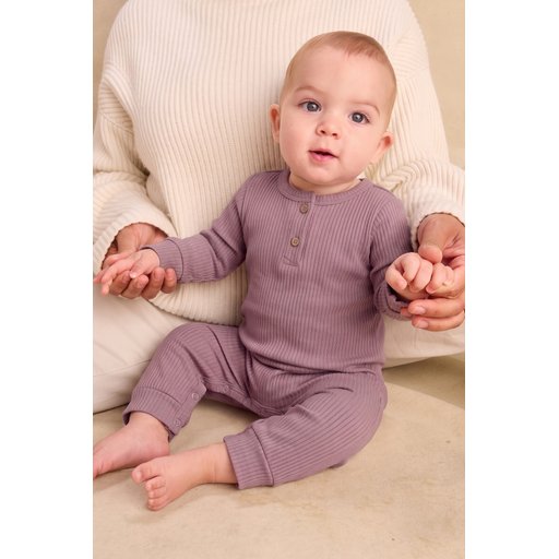 تولوم مضلع بأساور للأطفال 0-3 سنوات - ليلكي Ribbed Cuff Baby Romper 0-3 Years - Lilac