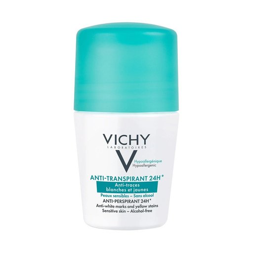 مزيل عرق فيشي رول أون المضاد للبقع Vichy Deodorant 24h Roll On Anti Stain