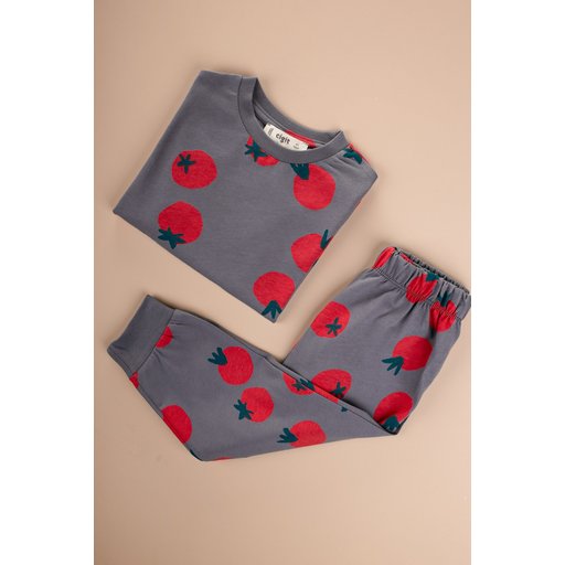 طقم بيجامة أطفال بنمط منقوش، قطن 100%، لون أنثراسيت (2-8 سنوات) Kids' Patterned Pajama Set, 100% Cotton, Anthracite (2-8 Years)