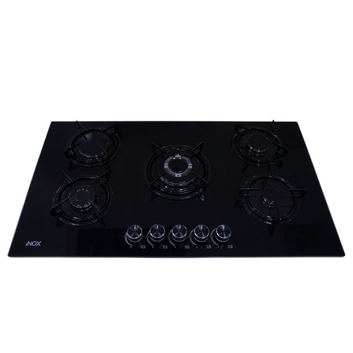 طباخ اينوكس منضدي 90 سم زجاجي وستيل – 5 شعلات غاز INOX 90cm Glass & Stainless Steel Gas Hob – 5 Burners