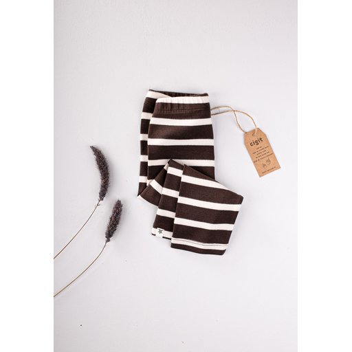 ليقنز أطفال مخطط مضلع 1-10 سنوات - بني Kids' Striped Ribbed Leggings 1-10 Years - Brown