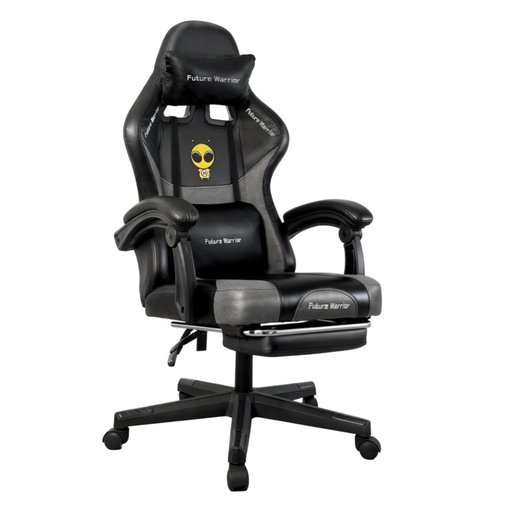 كرسي FUTURE WARRIOR للألعاب بوسائد ومسند قدم اسود ورمادي FUTURE WARRIOR Gaming Chair with Cushions and Footrest – Black and Gray
