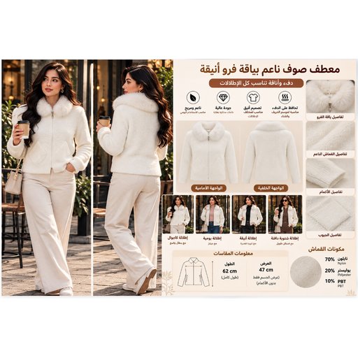 معطف نسائي مبطن بقبعة وياقة من الفرو Women's Fur-Trimmed Hooded Padded Coat 914138