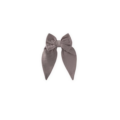 تُوكة شعر مُسلمة طويلة مرنة بفيونكة - رمادي Muslin Elastic Long Bow Hair Clip - Grey