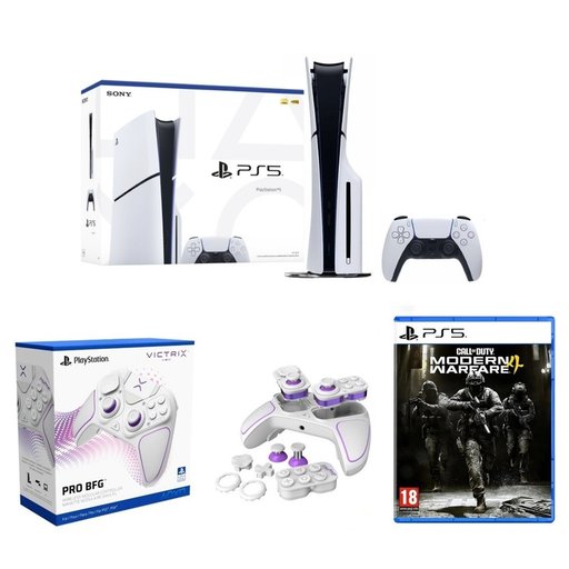 باندل بلايستيشن 5 سليم مع يدة فيكتريكس برو بي إف جي ولعبة مودرن وورفير 4 PlayStation 5 Slim Bundle with Victrix Pro BFG Controller & Modern Warfare 4