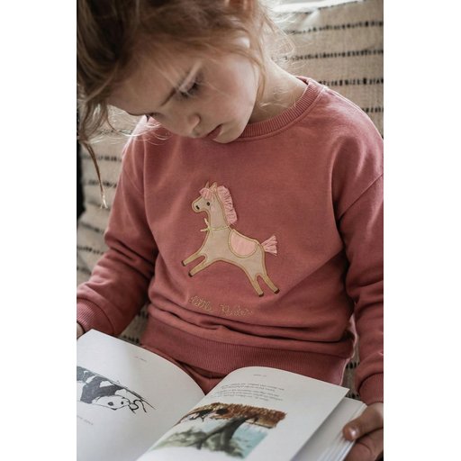 سويت شيرت أطفال بتطريز حصان 1-6 سنوات - لون وردي مجفف Kids' Horse Appliqué Sweatshirt 1-6 Years - Dried Rose
