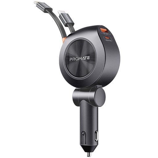 شاحن سيارة متعدد المنافذ بقوة 88 واط مزود بكابلين USB-C قابلين للسحب 88W multi-port car charger with two retractable USB-C cables